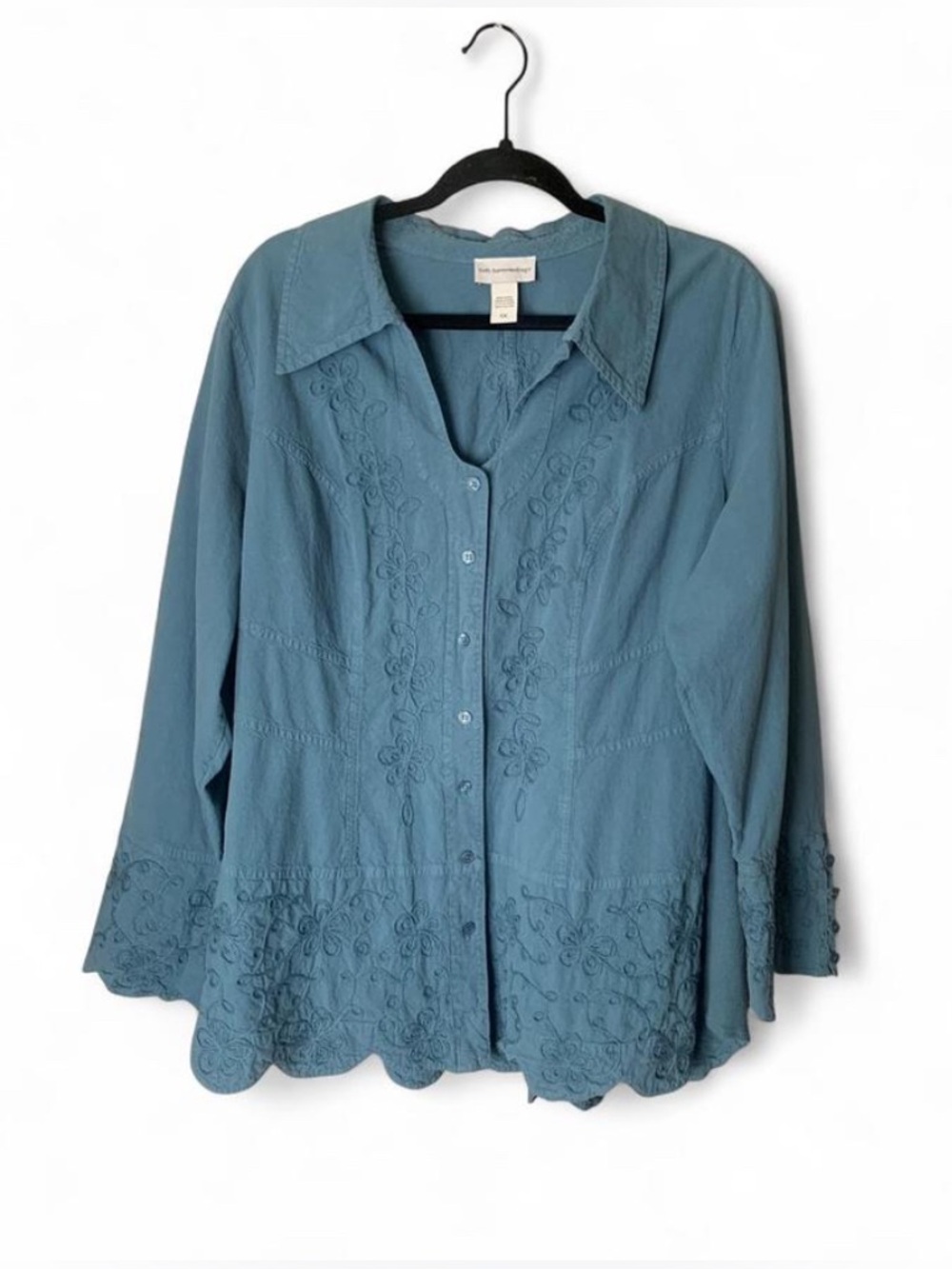 Soft Surroundings Samantha Embroidered Cotton Scalloped Tunic Blue 1X EUC - Picture 2 of 6